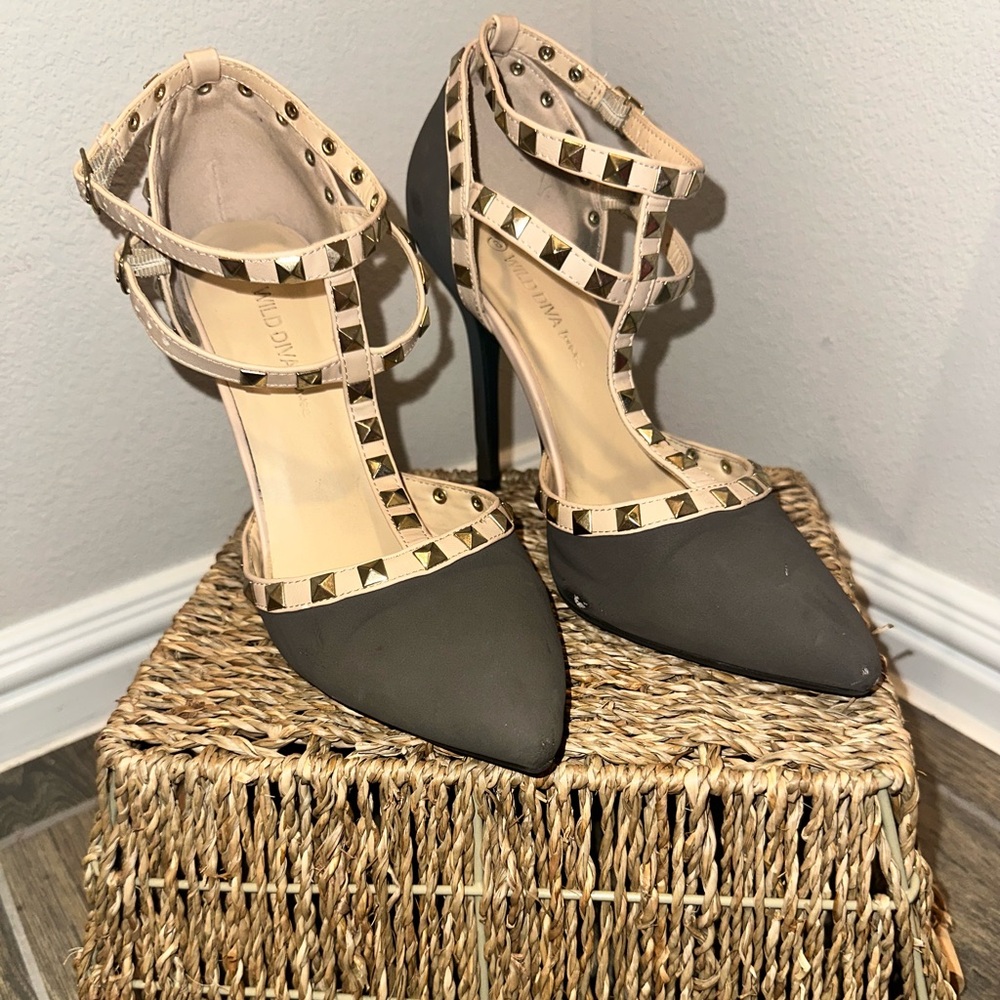 Studded Black and Tan Heels